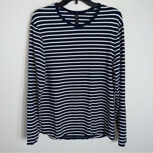Lululemon Men's Long Sleeve Shirt-Navy White Stripes-Size Medium
